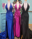 Mermaid Halter Lace Deep V Neck Long Prom Dress With Side Split