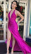 Mermaid Halter Lace Deep V Neck Long Prom Dress With Side Split