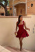 Square Neck Wine Red A Line Short Homecoming Dress With Elastic Satin