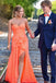 Sweetheart Orange Satin A Line Long Party Prom Dress With Slit