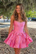 Strapless Hot Pink Beaded Short Homecoming Dress With Bowknot