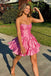 Strapless Hot Pink Beaded Short Homecoming Dress With Bowknot