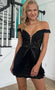 Off the Shoulder Black V Neck Short Homecoming Dress With Bowknot