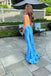 Mermaid Blue Spaghetti Straps Backless Satin Long Prom Dress