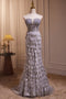 Sparkly Tulle Strapless Mermaid Long Prom Dress With Beading Feather