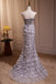 Sparkly Tulle Strapless Mermaid Long Prom Dress With Beading Feather