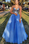 Sweetheart Blue Sequin Tulle Long Prom Dress A Line Evening Gown