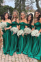 Off the shoulder Dark Green Mermaid Satin V-neck Long Bridesmaid Dresses