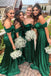 Off the shoulder Dark Green Mermaid Satin V-neck Long Bridesmaid Dresses