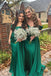 Off the shoulder Dark Green Mermaid Satin V-neck Long Bridesmaid Dresses