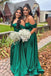 Off the shoulder Dark Green Mermaid Satin V-neck Long Bridesmaid Dresses