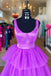 Crew Neck Lilac A-Line Backless Tulle Long Formal Dress With Tiered