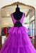 Crew Neck Lilac A-Line Backless Tulle Long Formal Dress With Tiered