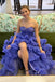 Sweetheart Purple Prom Dress A Line Tulle Ruffles Evening Dress with Cutout