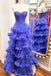 Sweetheart Purple Prom Dress A Line Tulle Ruffles Evening Dress with Cutout