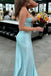 Strapless Aqua Sweetheart Prom Dress A-Line Fitted Satin Evening Dress