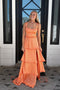 A Line Orange Slit Backless Long Prom Dress Sleeveless Evening Dress with Ruffles