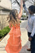 A Line Orange Slit Backless Long Prom Dress Sleeveless Evening Dress with Ruffles