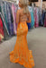 Sparkly Orange V Neck Sequin Long Prom Dress, Mermaid Party Dress