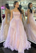 Spaghetti Straps Pink Long Prom Dress With Sequins, A Line Party Gown