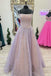 Spaghetti Straps Pink Long Prom Dress With Sequins, A Line Party Gown