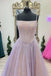 Spaghetti Straps Pink Long Prom Dress With Sequins, A Line Party Gown