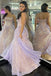 Spaghetti Straps Pink Long Prom Dress With Sequins, A Line Party Gown