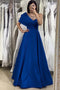 One Shoulder Royal Blue A Line Prom Dress Sweetheart Satin Evening Dress