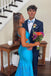 Mermaid Blue Low V Neck Backless Long Prom Dress Sleeveless Formal Dress