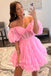 Off the shoulder Pink Ruffles Short Homecoming Dress With Balloon Sleeves