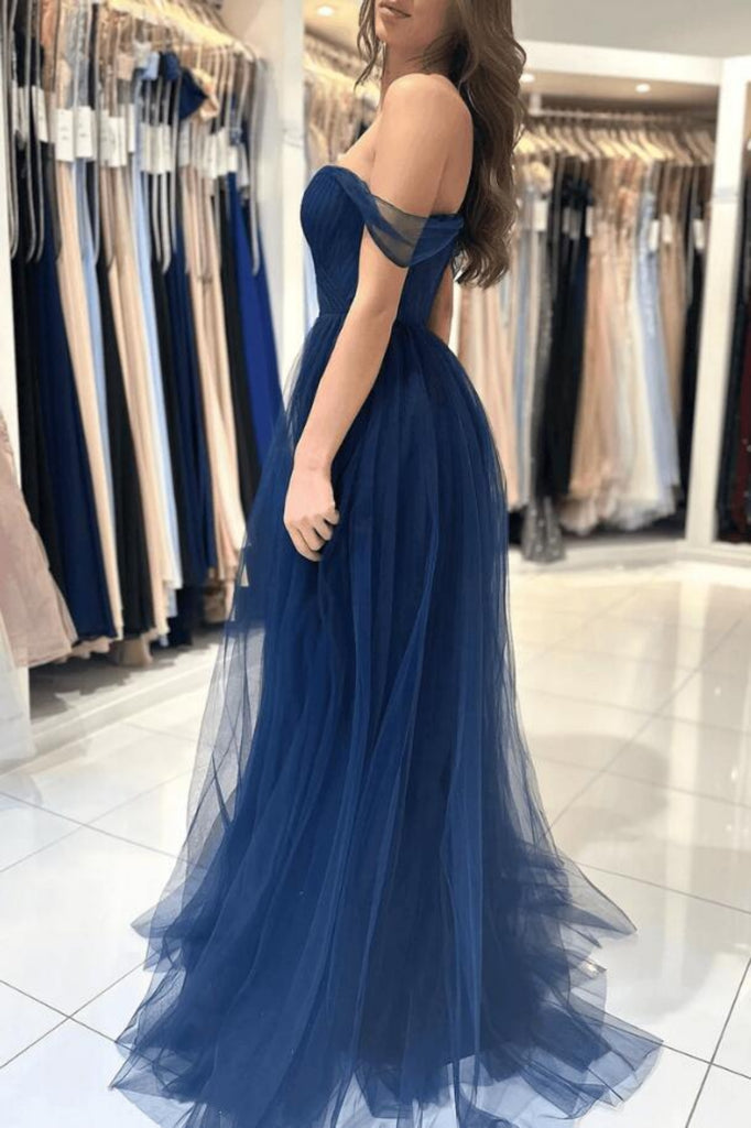 Off the shoulder A Line Sweetheart Long Prom Dress Pleated Party Dress