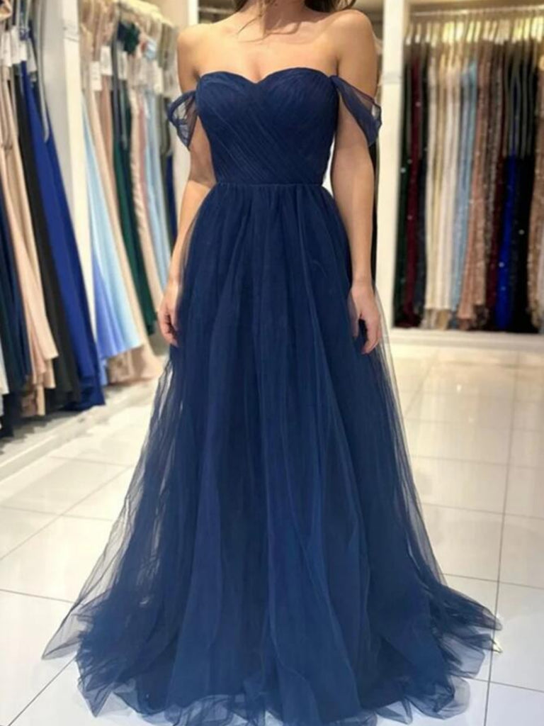 Off the shoulder A Line Sweetheart Long Prom Dress Pleated Party Dress