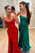 Mermaid Red Strapless Prom Dress Ruched Long Formal Dress With Slit