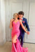 Sparkly Mermaid Pink Long Prom Dress V Neck Sequins Evening Dress with Slit