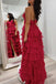 Red Sleeveless Halter Ruffle Tiered Chiffon Long Prom Dress With Slit