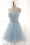 Light Blue Tulle Short Sweet 16 Dress Homecoming Dress With Beading