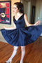 Simple Dark Navy Homecoming Dresses V-neck Satin Short Prom Dress