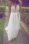 A Line V Neck Beach Wedding Dresses, Backless Bridal Dress With Pearls