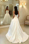 Simple Satin Strapless Wedding Dresses, Long Bridal Dress with Pockets