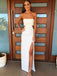 Simple Strapless Long Prom Dress, Sheath Cutout Evening Dresses With Split