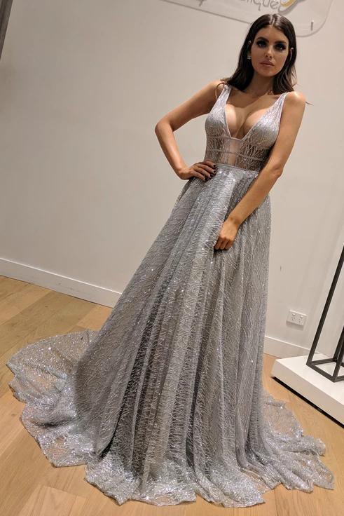 Silver glitter sale evening dress