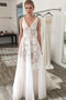 Elegant A-Line V-Neck Backless Appliques Wedding Dresses