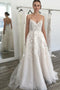 A-Line Spaghetti Tulle Backless Wedding Dress with Appliques