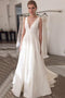 A-Line Illusion Bateau V-Back Printed Satin Wedding Dress