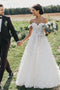 A-Line Off-the-Shoulder Tulle Wedding Dresses with Appliques