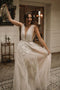 A-Line V-Neck Tulle Long Wedding Dress with Lace Appliques