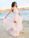 Pink Halter Appliques Beach Wedding Dress Backless Wedding Gown