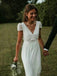 cap sleeves sheath v-neck backless wedding dresses with lace dtw331