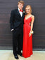 Simple Red Prom Dresses A-Line Spaghetti Straps Backless Evening Gown