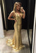 sparkly sequins spaghetti straps backless gold mermaid prom dress dtp717